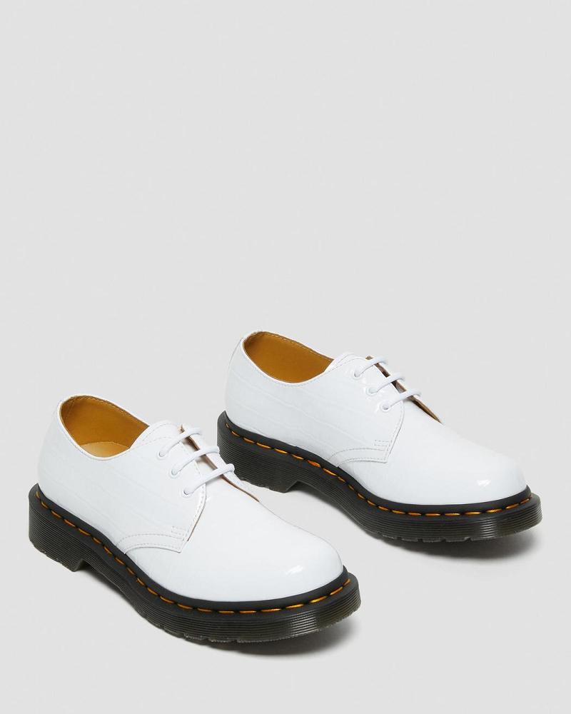 Dr Martens 1461 Lak Croc Emboss Leren Oxford Schoenen Dames Wit | NL 432VRW